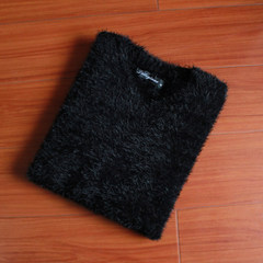 Autumn and winter men's sweater V Neck T-shirt shirt wool sweater dress male male male winter coat Plush M black