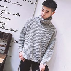 Japanese Retro High Lapel loose turtleneck sweater and Korean winter sweater pure Korean men thickening S Grey 7756