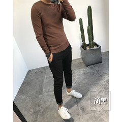 2017 new winter T-shirt sleeve head man knit sweater long sleeved bottoming fashion nine flat wind 3XL Coffee