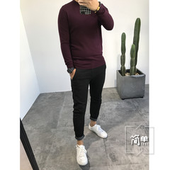 2017 new winter T-shirt sleeve head man knit sweater long sleeved bottoming fashion nine flat wind 3XL Violet