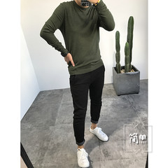2017 new winter T-shirt sleeve head man knit sweater long sleeved bottoming fashion nine flat wind 3XL green