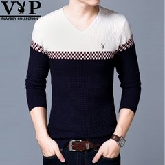 Dandy knit sweater V male collar long sleeved autumn winter new youth thin sweater sweater backing 165/M 810 Tibet blue
