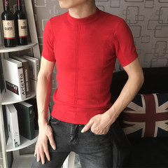 Korean men in winter, pure short sleeved turtleneck sweater knit sweater slim wind port half sleeve shirt tide (XL) suggest about 135-145 pounds weight gules