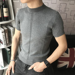 Korean men in winter, pure short sleeved turtleneck sweater knit sweater slim wind port half sleeve shirt tide (XL) suggest about 135-145 pounds weight gray
