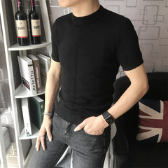 Korean men in winter, pure short sleeved turtleneck sweater knit sweater slim wind port half sleeve shirt tide (XL) suggest about 135-145 pounds weight black