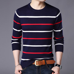 Special offer every day in spring and autumn, thin men long sleeved T-shirt collar young men's high tide V slim code knitted shirt XL is suitable for less than 150 catties blue