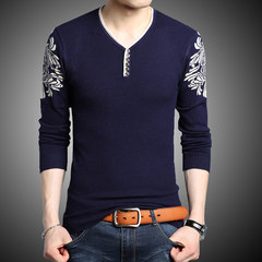 Special offer every day in spring and autumn, thin men long sleeved T-shirt collar young men's high tide V slim code knitted shirt XL is suitable for less than 150 catties 01859 blue