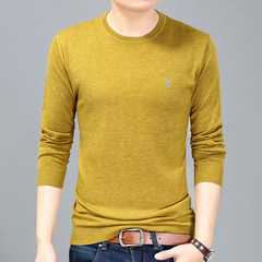Dandy in spring and autumn thin sweater V NECK SWEATER MENS pure male shirt sleeved t-shirt men sweater 165/84A Round neck yellow