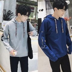 Male hooded Pullover Sweater in autumn and Winter Youth trend of Korean loose coat plus velvet long sleeved clothes 3XL 1711 gray +1712 blue