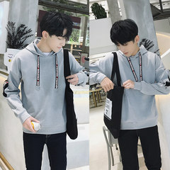 Male hooded Pullover Sweater in autumn and Winter Youth trend of Korean loose coat plus velvet long sleeved clothes 3XL 1711 ash +1712 ash
