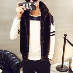 Code sleeveless Hooded Jacket imitation mink cashmere fur vest vest male cultivation in autumn and winter increased trend Korea Kanjian 3XL Coffee