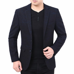 Dandy in autumn and winter men s casual suit suit Slim small single piece suit coat middle-aged male XXL/185/150-165 Jin blue black