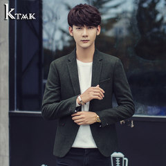 Men fall wool suit handsome Korean slim casual coat suit young men's male version of thick tide 3XL Blackish green