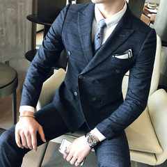 The new fashion stylist slim men autumn Korean male striped Blazer embroidered suit single West Forty-eight Gewen.