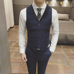 Autumn and winter tide men's male personality suit vest hair stylist vest vest small Korean club overalls 3XL Blue dark stripes