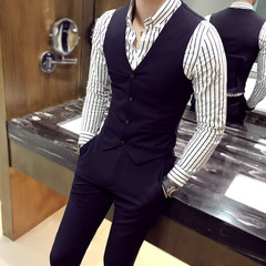 Autumn and winter tide men's male personality suit vest hair stylist vest vest small Korean club overalls 3XL Navy cyan micro bullet