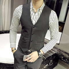 Autumn and winter tide men's male personality suit vest hair stylist vest vest small Korean club overalls 3XL Dark grey micro bullet