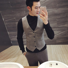 Autumn and winter tide men's male personality suit vest hair stylist vest vest small Korean club overalls 3XL gray