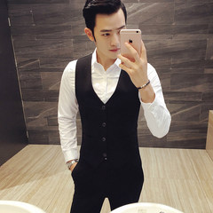 Autumn and winter tide men's male personality suit vest hair stylist vest vest small Korean club overalls 3XL black