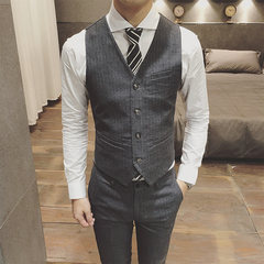 Autumn and winter tide men's male personality suit vest hair stylist vest vest small Korean club overalls 3XL Gray dark stripe