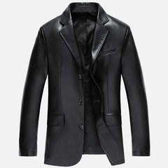Broken code leather leather suit in middle-aged male casual long jacket slim jacket suits 2017 new handsome XL/180 (about 155 Jin) 187 black