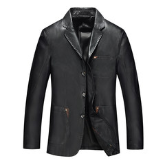 The spring and autumn men's leather Haining sheep skin suit male slim thin leather jacket special offer 170/M 1850 black