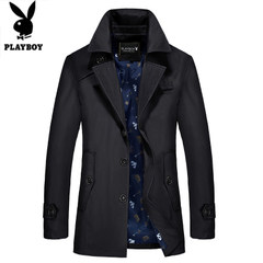 Playboy autumn winter thin style casual windbreaker, long Korean Edition XL coat thickening youth business men's clothing 175/88A 6688 thin black