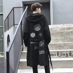 17 in the autumn wind tide suede Clubman men young hooded windbreaker BF standard embroidery thickened dark wind tide 3XL Black 856 paragraph