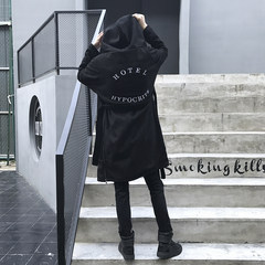 17 in the autumn wind tide suede Clubman men young hooded windbreaker BF standard embroidery thickened dark wind tide 3XL Black 855 paragraph
