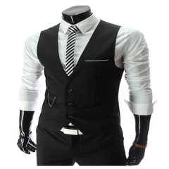 The fall of man's suit vest British style Korean black double breasted suit vest Vest Mens slim type tide 3XL 3 black buttons