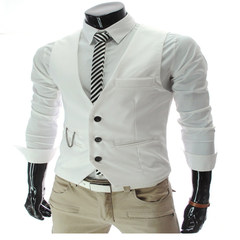 The fall of man's suit vest British style Korean black double breasted suit vest Vest Mens slim type tide 3XL white