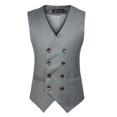 The fall of man's suit vest British style Korean black double breasted suit vest Vest Mens slim type tide 3XL gray