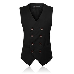The fall of man's suit vest British style Korean black double breasted suit vest Vest Mens slim type tide 3XL black