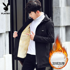 Dandy autumn long Windbreaker Jacket Mens Korean Hooded Jacket Mens cashmere slim with tide 3XL 058 Black Cashmere