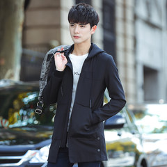 Dandy autumn long Windbreaker Jacket Mens Korean Hooded Jacket Mens cashmere slim with tide 3XL 8666 black
