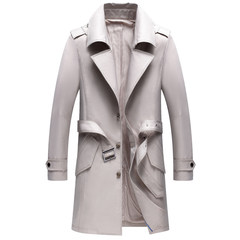 Men's windbreaker dandy 2017 new autumn and winter in the long slim business Korean handsome jacket lapel coat 3XL Khaki