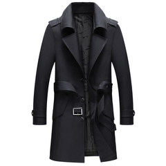 Men's windbreaker dandy 2017 new autumn and winter in the long slim business Korean handsome jacket lapel coat 3XL black