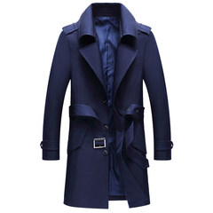 Men's windbreaker dandy 2017 new autumn and winter in the long slim business Korean handsome jacket lapel coat 3XL Tibet Navy