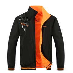 Autumn and winter coat boys double Coat Jacket Mens Shirt coat both sides of youth sports and leisure men XL/170 Black orange