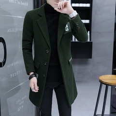 Long men in autumn and winter coat. 2017 new cloak coat woolen coat in slim handsome 3XL Printing green