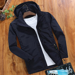 AFSJEEP spring leisure jacket, men's fashion youth thin coat, men's big size loose windbreaker 3XL Navy Blue