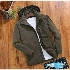 AFSJEEP spring leisure jacket, men's fashion youth thin coat, men's big size loose windbreaker About 4XL200 Jin Army green