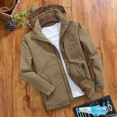 AFSJEEP spring leisure jacket, men's fashion youth thin coat, men's big size loose windbreaker 3XL Khaki