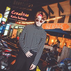 South Korea ulzzang retro loose striped T-shirt male long sleeved striped Turtleneck Shirt T-shirt BF Harajuku lovers S Collection baby priority delivery