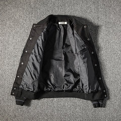 The fall of the new Japanese leather sleeves baseball uniform jacket men Baseball Jacket thick Baseball Jacket street fashion jacket 3XL Black (single)