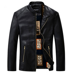 Special offer every day in autumn and winter in Haining leather jacket slim casual leather collar young men. The trend of leather coat 3XL Black (watch)