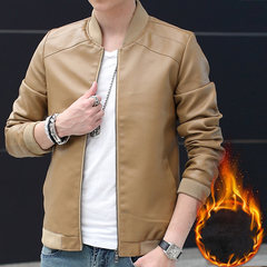 Men's casual coat, 2017 new style, autumn and winter handsome trend, autumn outfit youth self-cultivation jacket, men's Suede Leather 3XL Khaki cashmere plus a watch