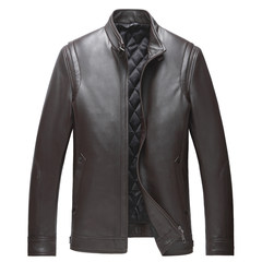 Haining sheep leather, leather coat, men's Lapel short leather jacket, middle and old aged down jacket plus cotton warm coat Fifty-six B - brown cotton and yuppie collar
