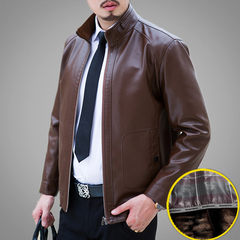 New Haining middle-aged leather coat, man's big size, middle aged and old leather jacket, father with plush thickening coat, winter L175 (120-140 Jin) 5189 red brown cashmere