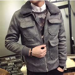 2017 new winter jacket slim male suede thickened trend of Korean Lamb Fur Coat Jacket handsome 3XL gray